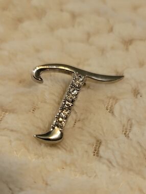 Silver Crystal Initial 'T' Brooch (48)